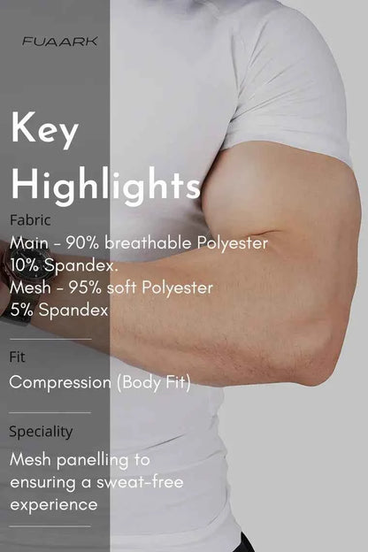 Fuaark Nz Compression 2.0 White T-Shirt, a premium sports T-shirt with a snug fit, designed for comfort and performance.