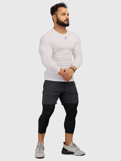 White Fuaark Nz performance compression T-shirt, designed for athletic comfort and support during workouts.