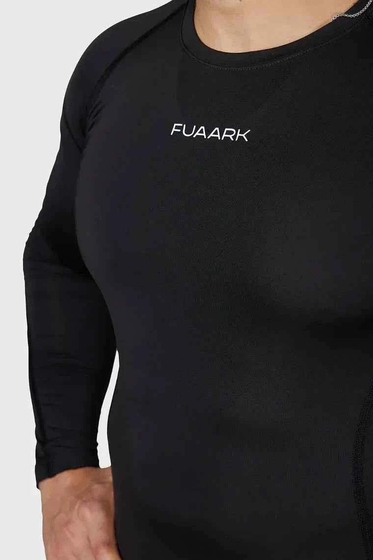 Black compression full sleeve T-shirt by Fuaark Nz, designed for athletic performance and comfortable fit.