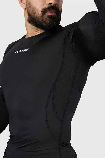 Black compression full sleeve T-shirt by Fuaark Nz designed to enhance athletic performance and comfort.