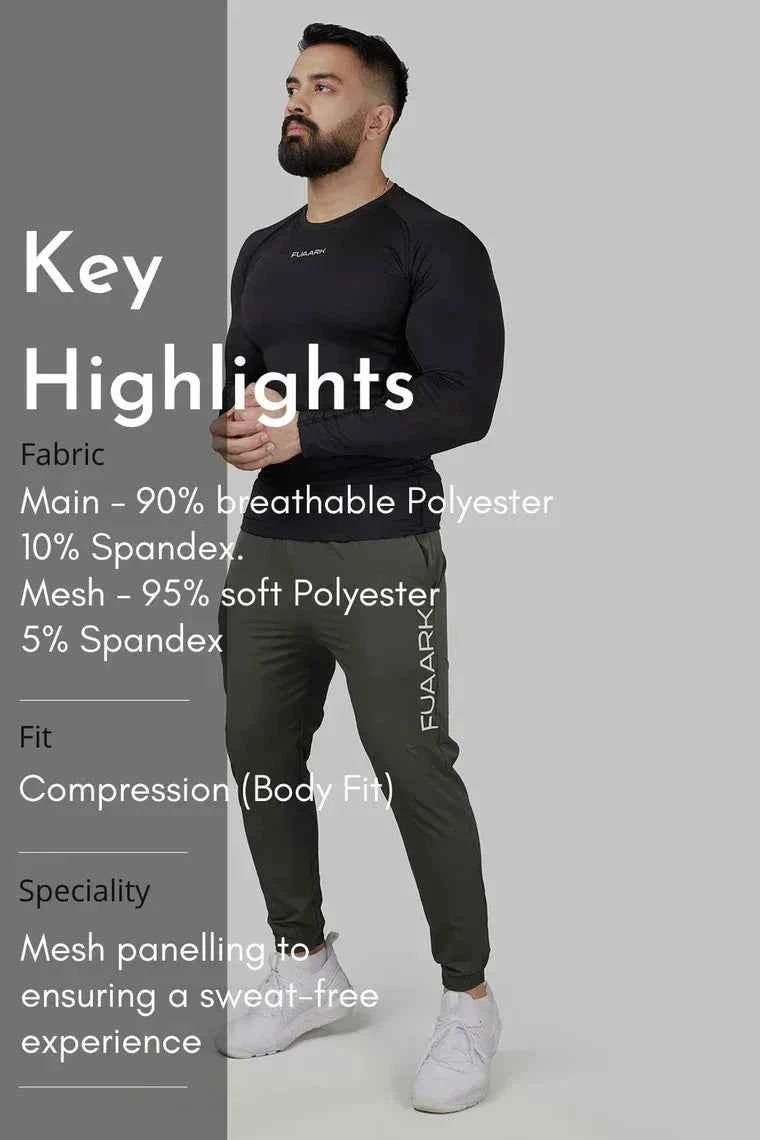 Black compression full sleeve T-shirt by Fuaark Nz designed to elevate your game and provide a snug, athletic fit.
