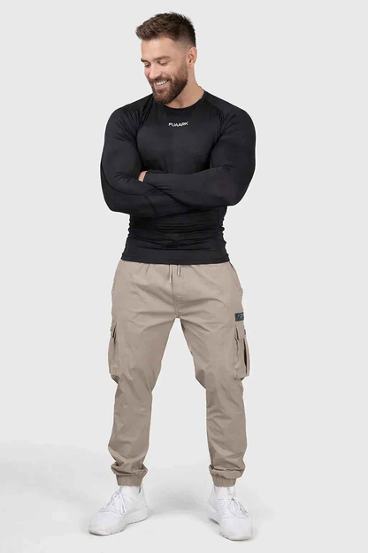 Black compression full sleeve T-shirt by Fuaark Nz, designed for athletic performance and a sleek, fitted look.