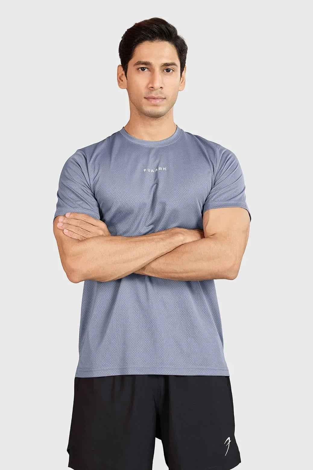 Fuaark Nz grey Slate Performance Running T-Shirt for men, lightweight and breathable athletic T-shirt for running and workouts.