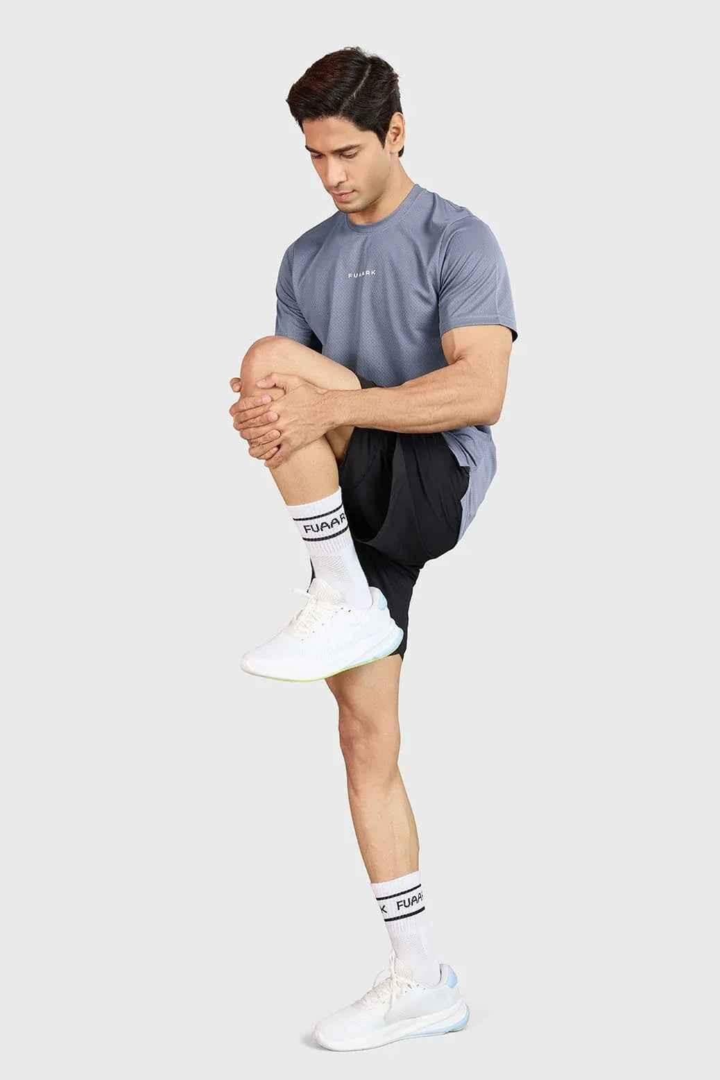 Fuaark Nz grey Slate Performance Running T-Shirt for men, breathable athletic T-shirt designed for running comfort and style.