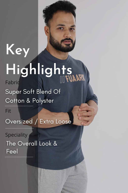 Fuaark Nz Greatest Oversized Grey T-Shirt displayed flat, showcasing relaxed fit and soft fabric for casual wear.