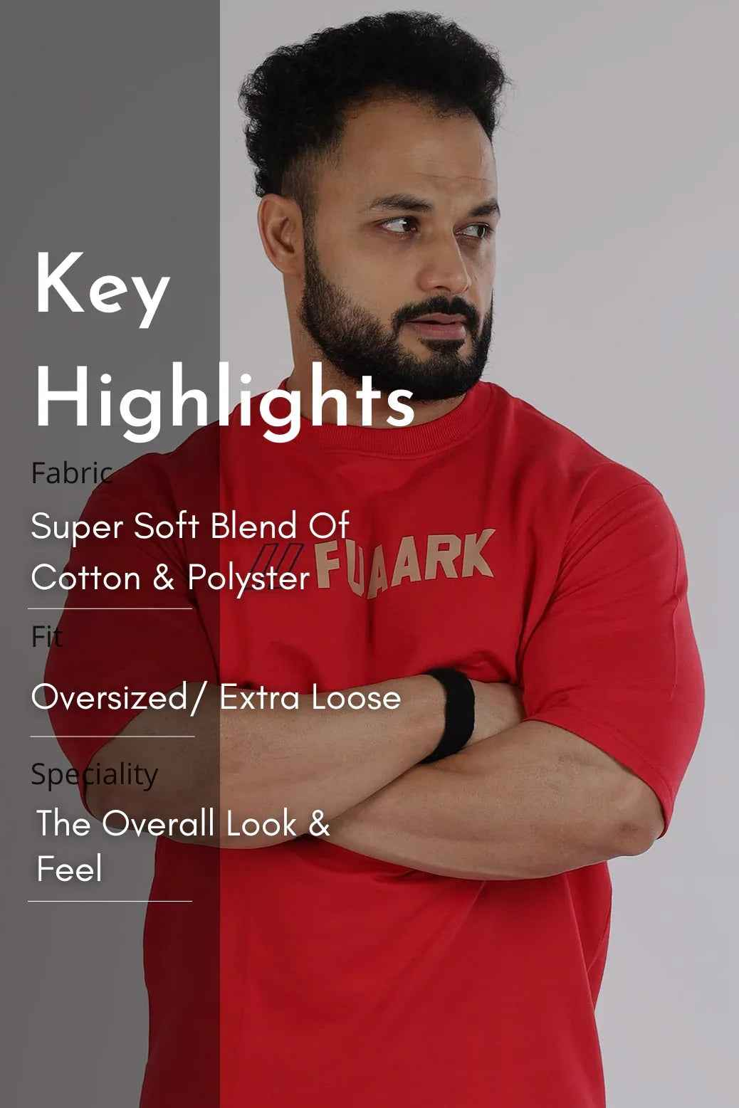 Fuaark Nz oversized red T-shirt for men, relaxed fit with soft fabric, perfect for casual wear and comfort.