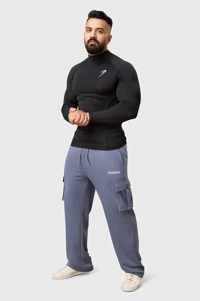 Black high-neck compression T-shirt from Fuaark Nz with full sleeves, designed for performance and athletic wear.