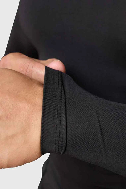 Black high neck compression T-shirt by Fuaark Nz with full sleeves, designed for performance and athletic wear.