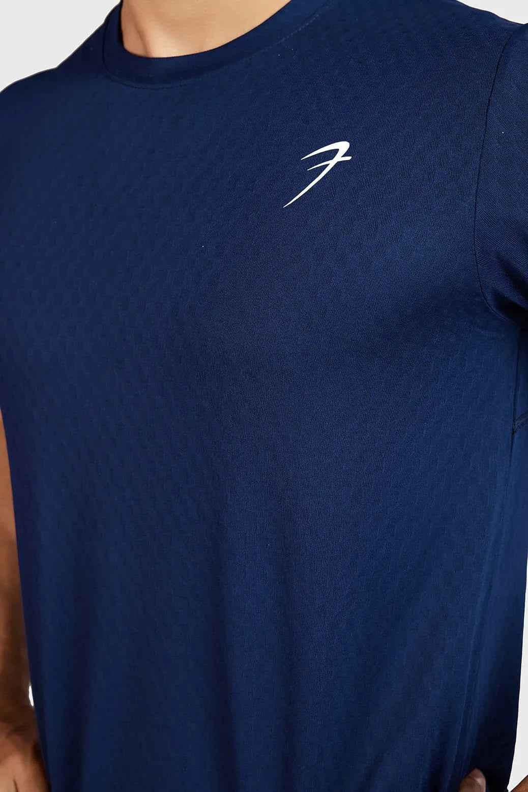 Navy high-performance running T-shirt by Fuaark Nz, designed for comfort and active wear, shown on a mannequin.