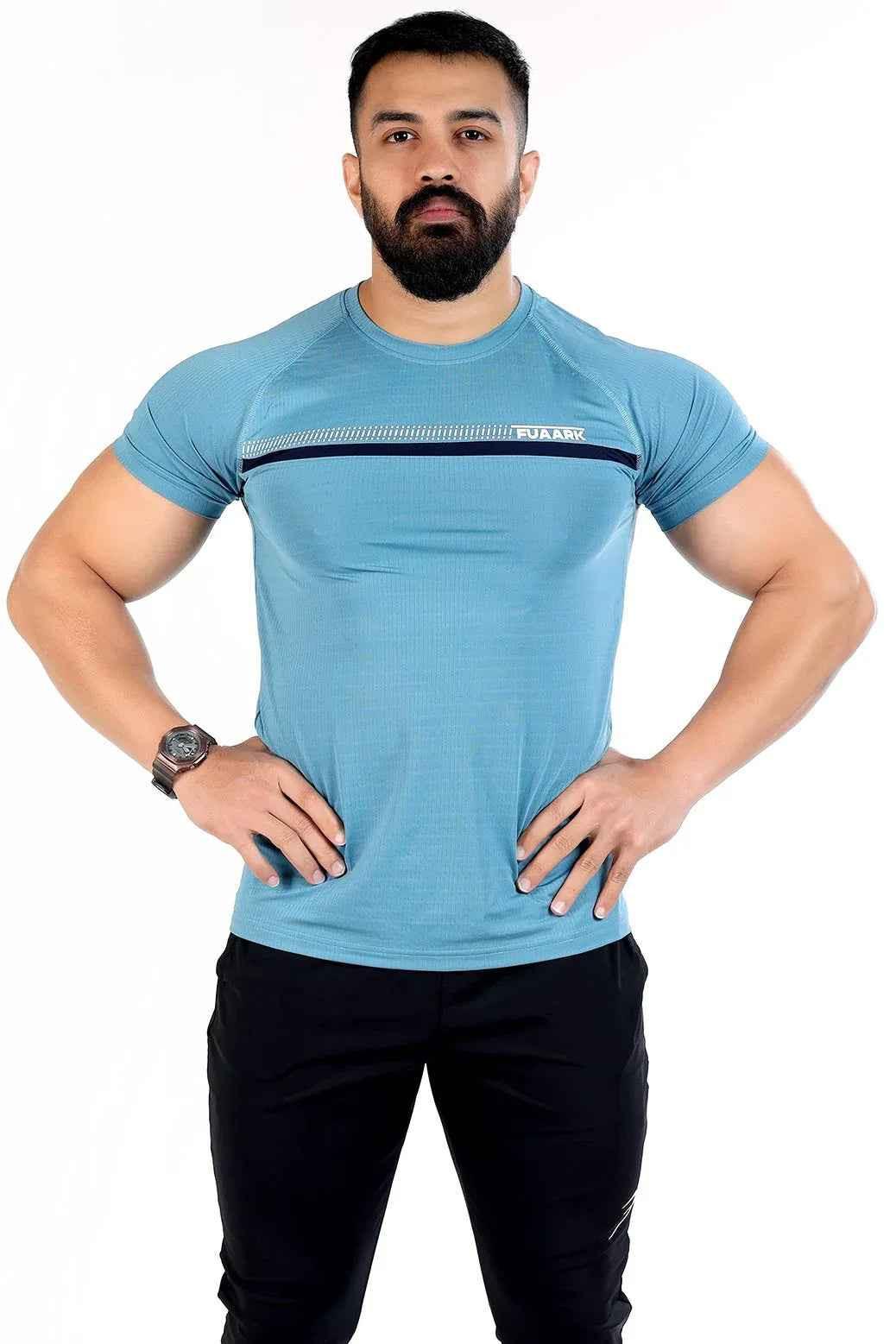 Blue Fuaark Nz lining T-shirt for men, featuring a casual fit and soft fabric, displayed on a plain background.