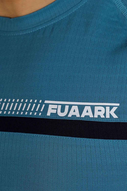 Blue Fuaark Nz lining T-shirt for men, showing a comfortable fit and casual style with a round neckline.