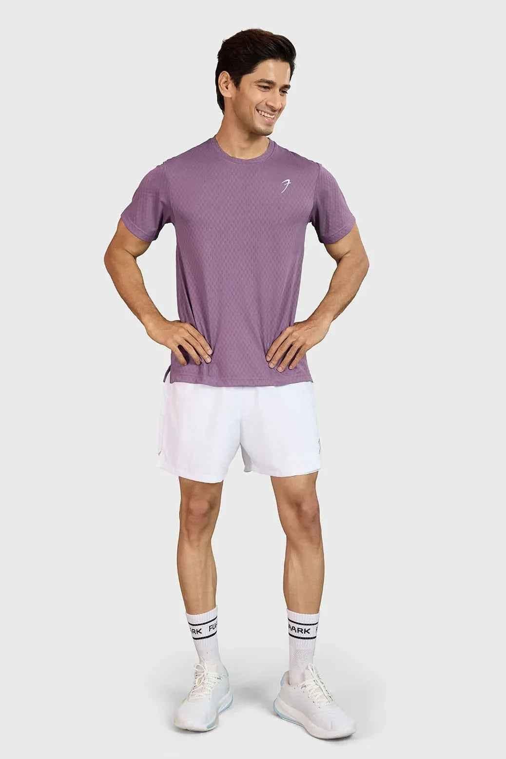 Motion Plum men's lightweight running T-shirt by Fuaark Nz, breathable quick-dry performance tee for active wear.