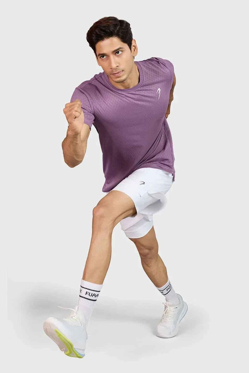 Fuaark Nz Motion Plum men's lightweight running T-shirt, breathable quick-dry performance tee for active wear.