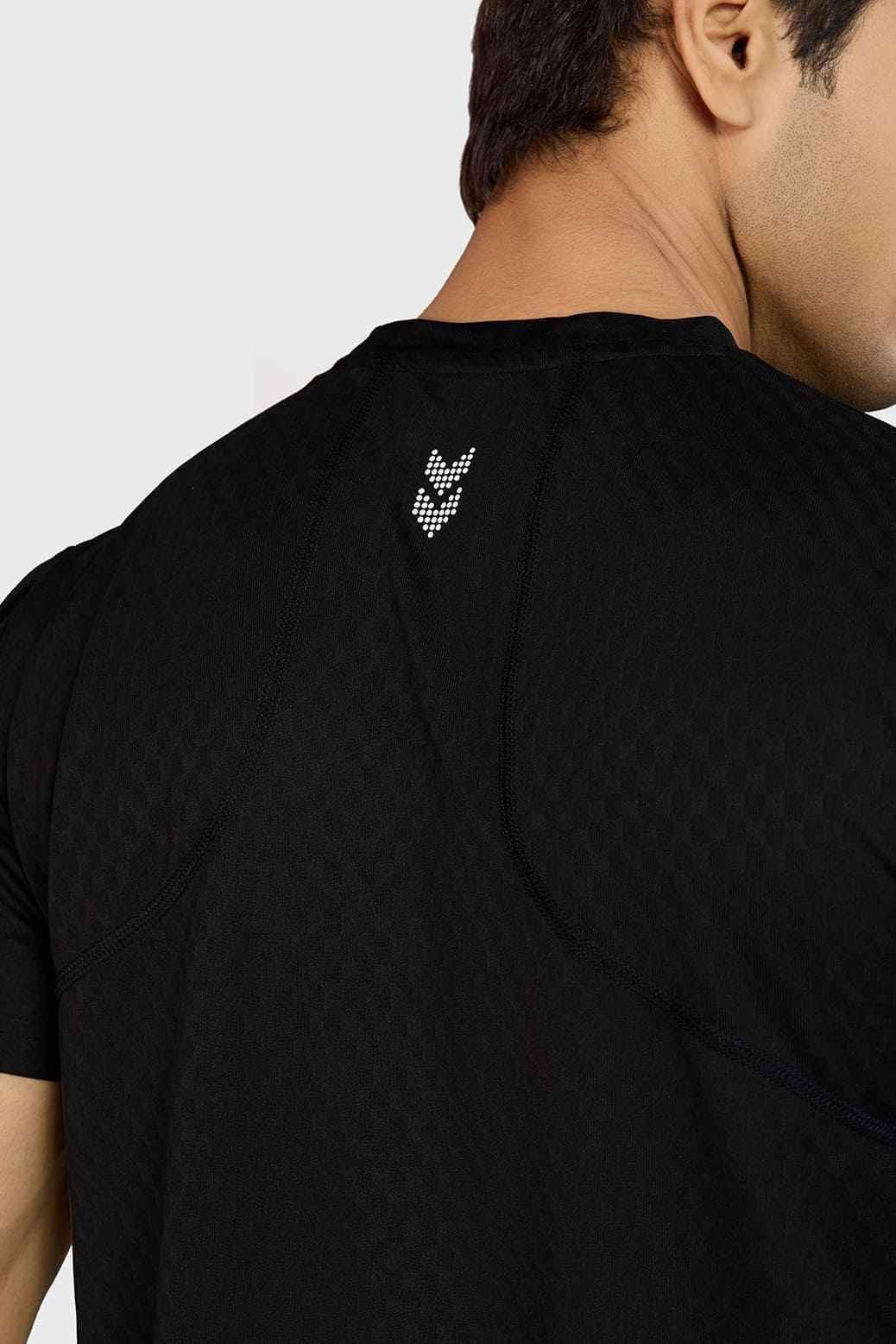 Black Motion Running T-shirt by Fuaark Nz, lightweight athletic T-shirt with breathable fabric and athletic fit.