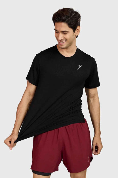 Black Motion Running T-shirt by Fuaark Nz, lightweight athletic T-shirt with moisture-wicking fabric for running and active wear.