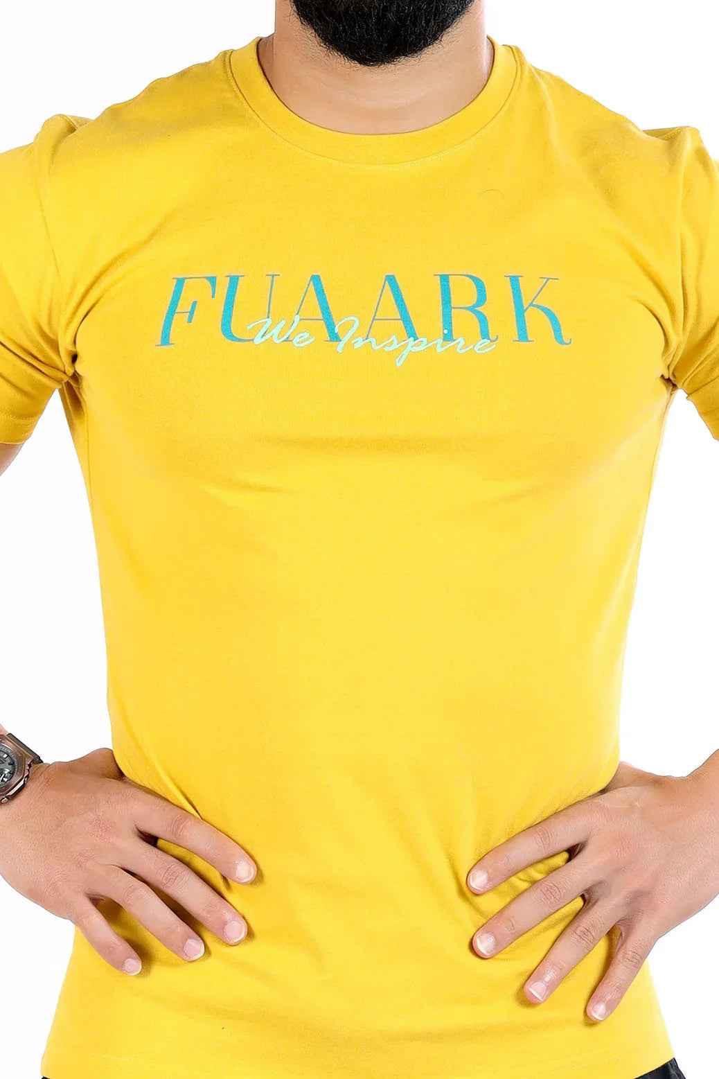 Mustard Fuaark Nz classic T-shirt for everyday comfort, shown in a casual style with a round neckline and short sleeves.
