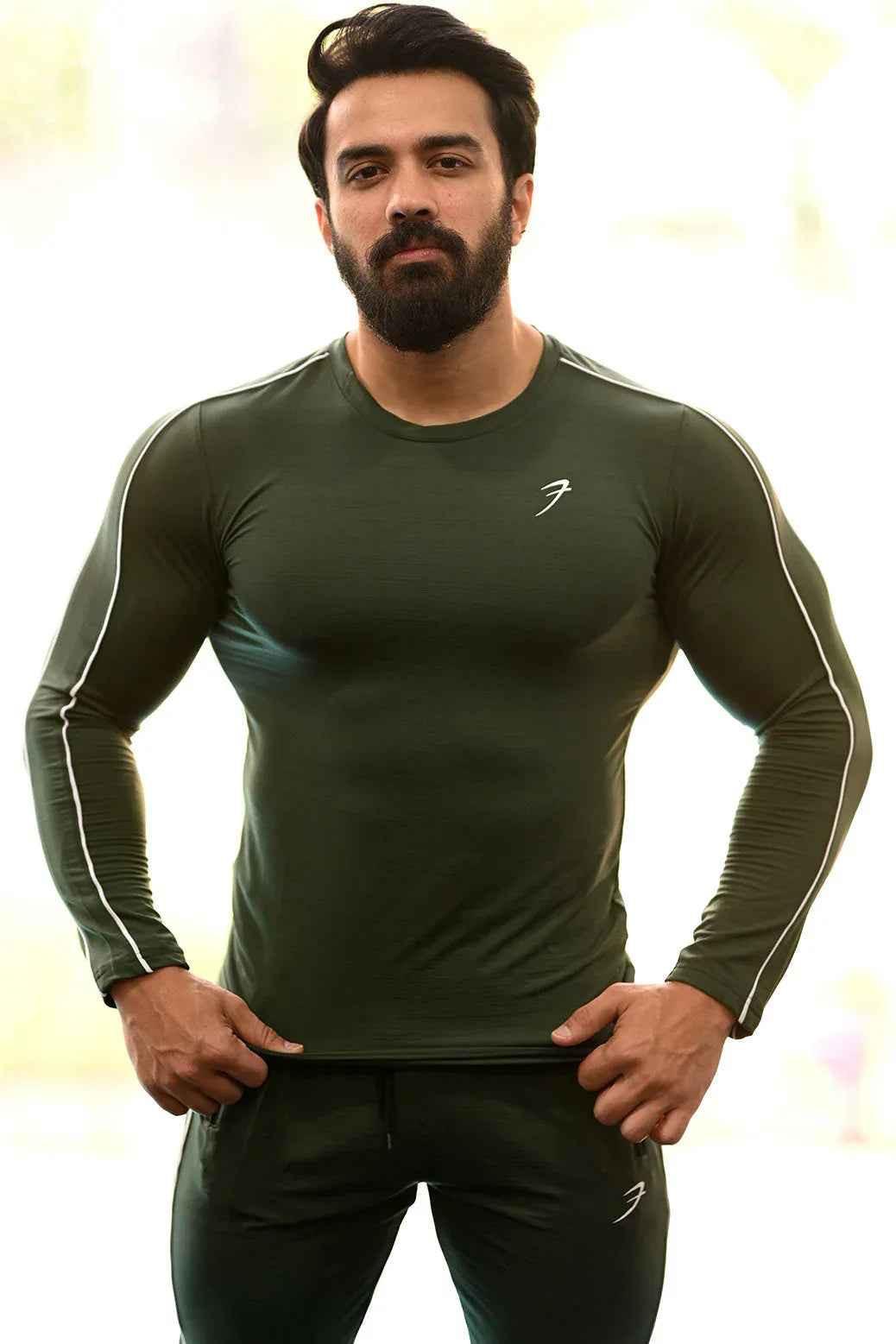Green Revival Piping Fullsleeves T-shirt by Fuaark Nz, featuring piping design and full sleeves, casual and stylish for everyday wear.