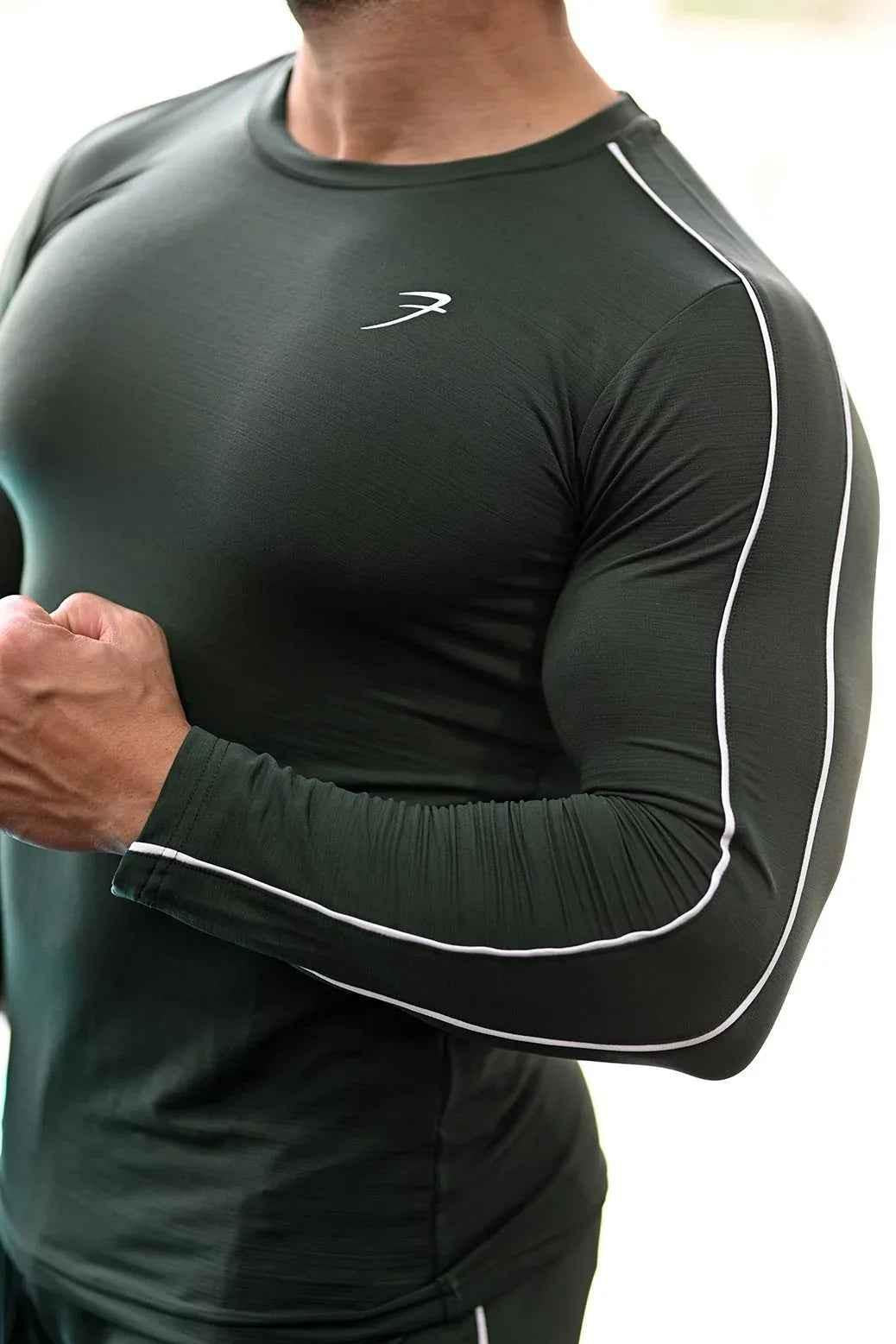 Green Revival Piping Fullsleeves T-shirt by Fuaark Nz, casual cotton T-shirt with piping detail on full sleeves.