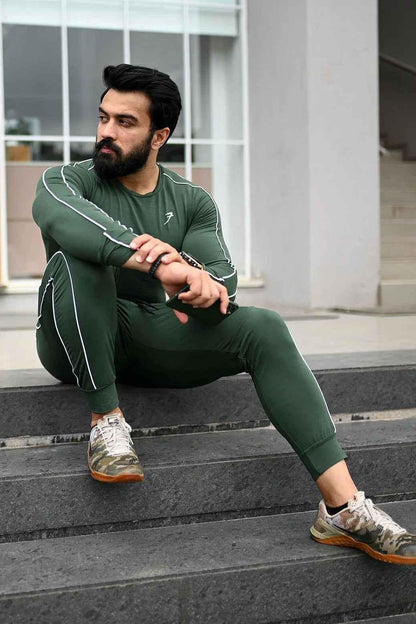 Green Revival Piping Fullsleeves T-shirt by Fuaark Nz, featuring piping details and a casual fit.