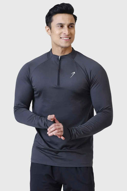 Dark grey Rush Pullover T-shirt by Fuaark Nz, shown flat with round neckline and short sleeves.