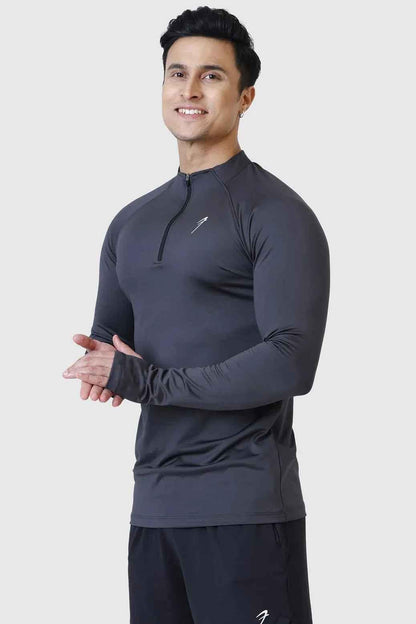Dark grey Rush Pullover T-shirt by Fuaark NZ displayed on a mannequin, showcasing the casual fit and soft fabric.