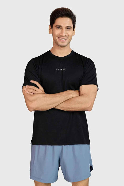 Black Slate Running T-shirt from Fuaark Nz, showcasing a comfortable fit and sleek design for activewear.