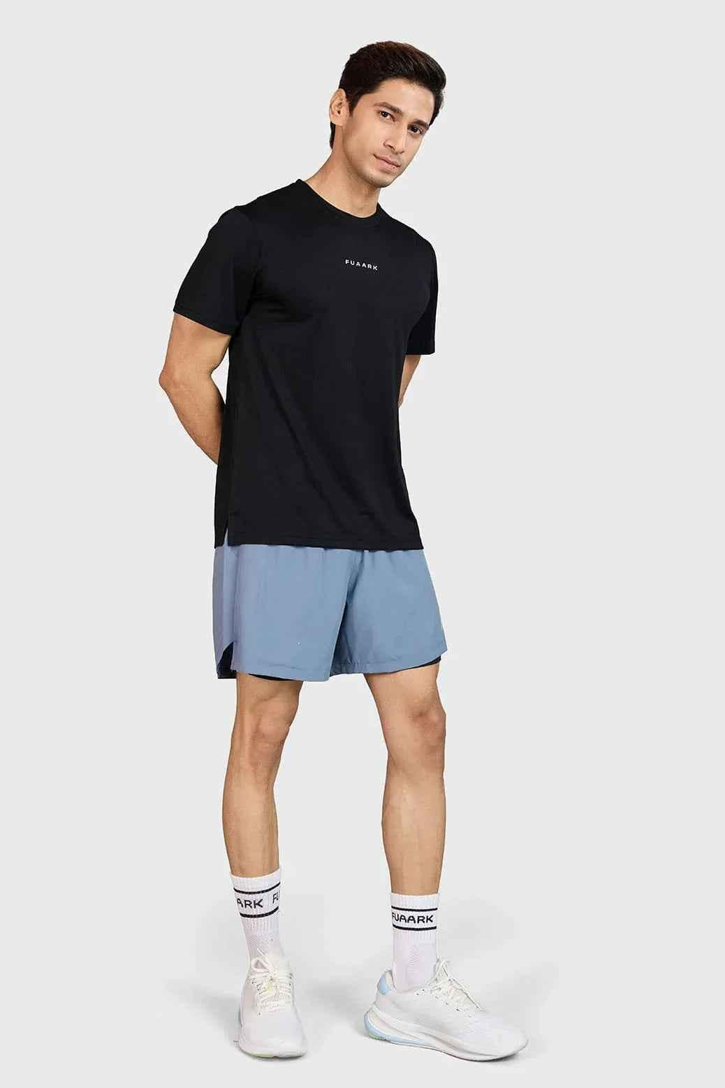 Black Slate Running T-shirt by Fuaark Nz featuring a sleek design and comfortable fit for active wear.