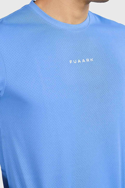 Blue Slate Running T-shirt from Fuaark Nz featuring a casual fit and athletic design, made from comfortable fabric.