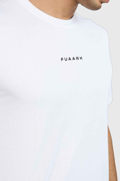 White Slate Running T-shirt by Fuaark Nz featuring a casual fit and soft cotton fabric for comfortable active wear.
