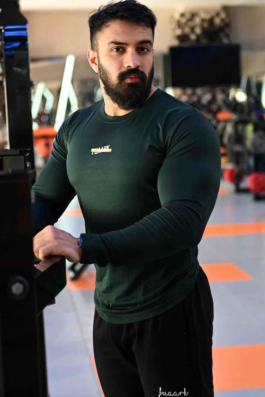 Fuaark Nz green full sleeves T-shirt for men, casual style, comfortable fit, soft fabric, perfect for everyday wear.