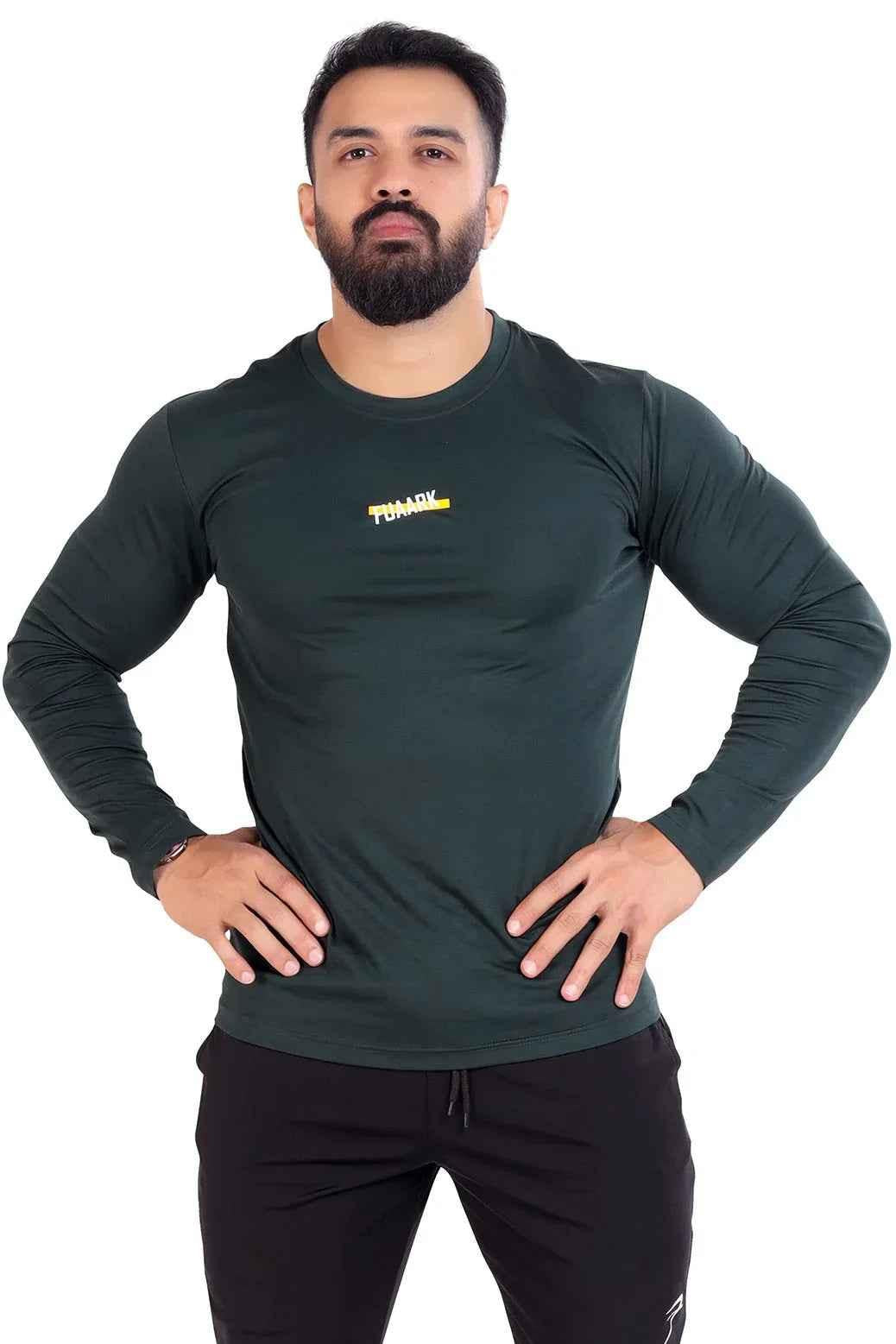 Fuaark Nz green full-sleeve T-shirt for men, casual style, soft fabric, comfortable fit, ideal for everyday wear.
