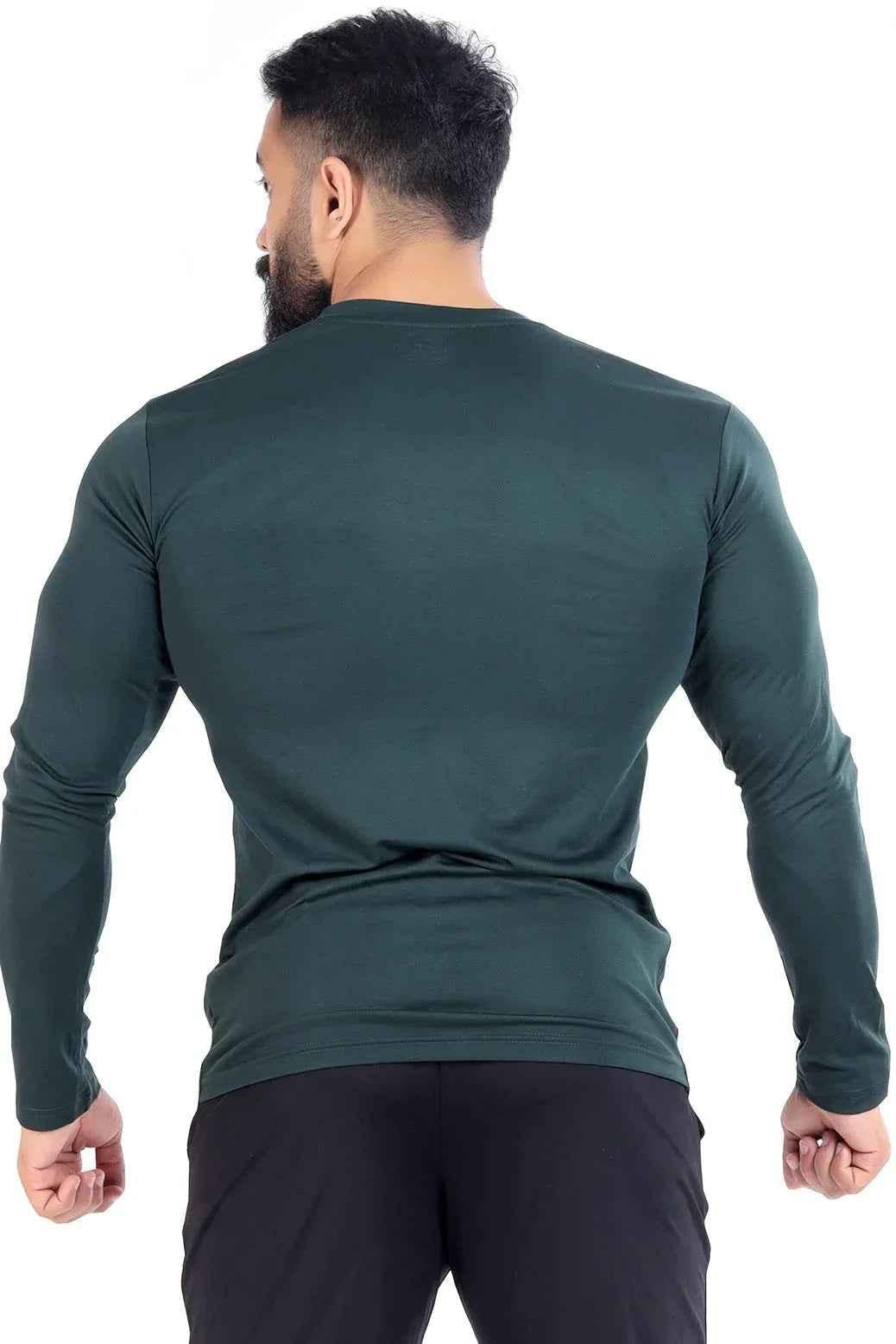Green full sleeves T-shirt for men by Fuaark Nz, made of comfortable Tencil fabric with a stylish fit.