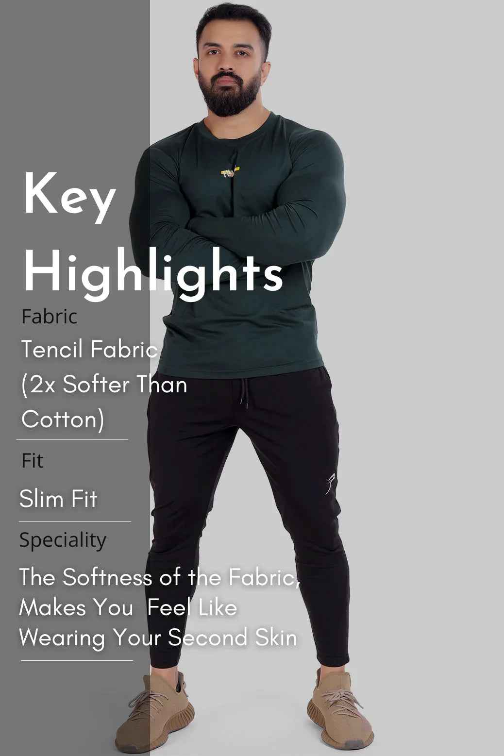 Green full-sleeve T-shirt by Fuaark Nz, made of soft Tencil fabric, designed for comfort and casual style.