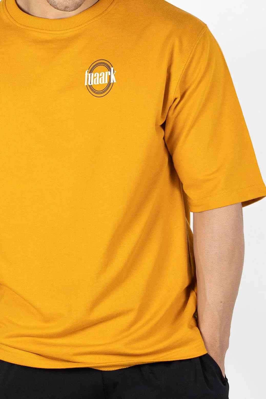 Fuaark Nz Zodiac oversized mustard T-shirt featuring bold graphic print on soft cotton fabric.