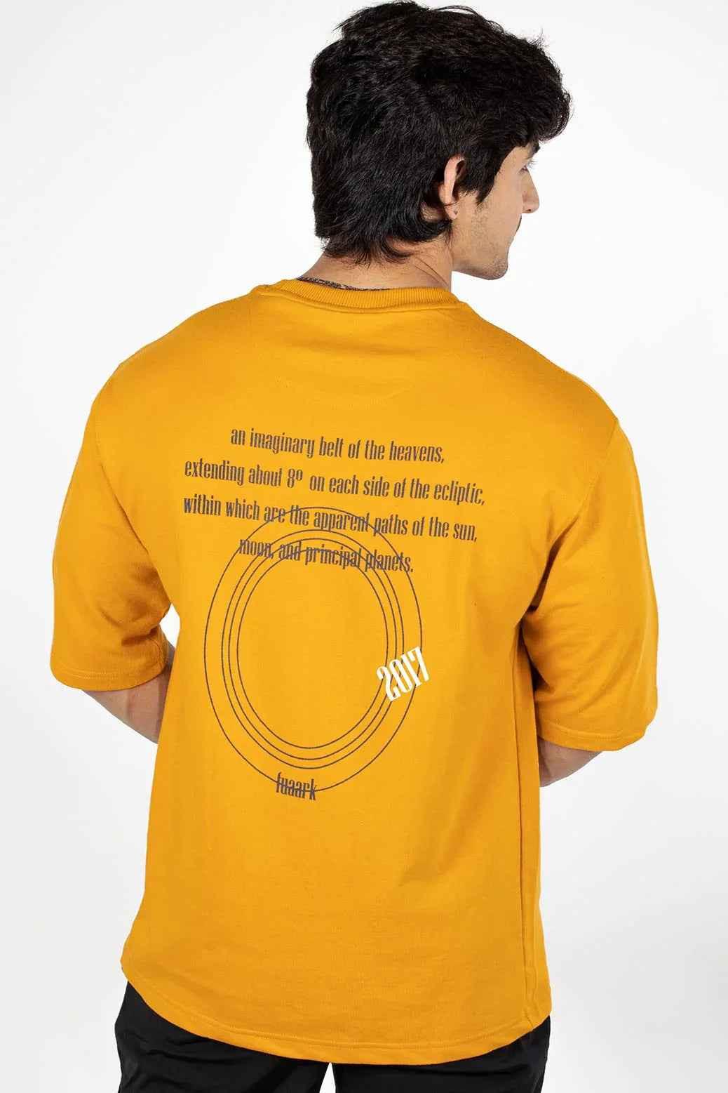 Fuaark Nz zodiac oversized mustard T-shirt featuring a bold star sign graphic on soft fabric, casual and stylish for everyday wear.