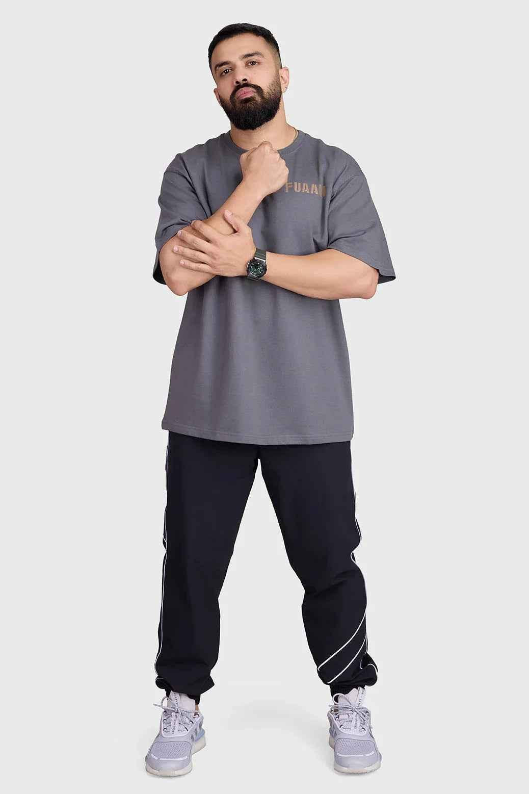Charcoal Rage oversized T-shirt by Fuaark NZ, casual fit, soft fabric, front graphic design, relaxed style for everyday comfort.
