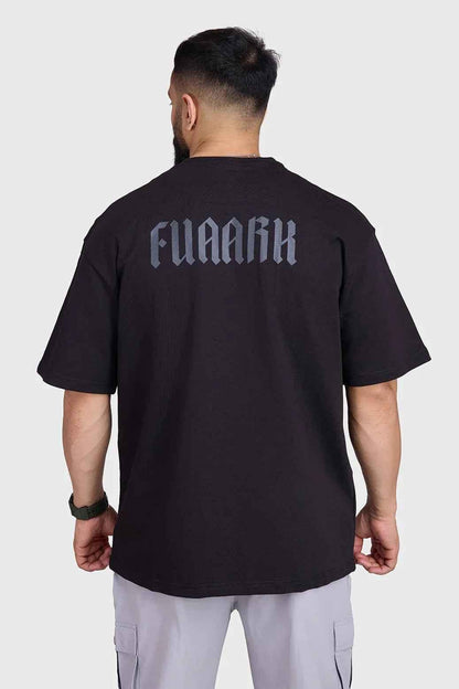 Fuaark Nz oversized black T-shirt for men, casual fit, soft fabric, stylish and comfortable for everyday wear.