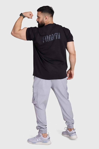 Fuaark Nz oversized black T-shirt for men, featuring a relaxed fit and stylish design, perfect for casual wear.