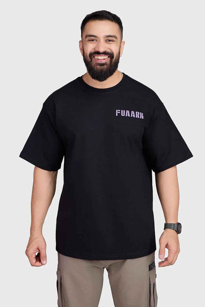 Unisex oversized black Rage T-shirt by Fuaark Nz, made for comfort and street style, shown flat on a white background.