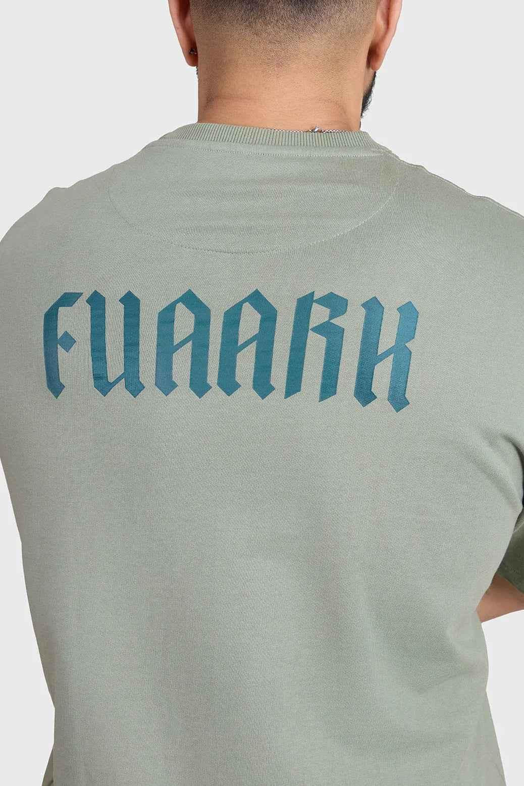 Unisex oversized Sage Green T-shirt from Fuaark Nz featuring a relaxed fit and casual style.