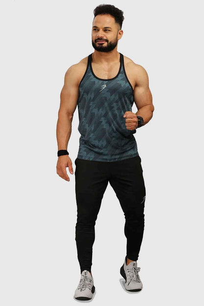 Blue Amplify Stringer Tank Top for men by Fuaark NZ, high-performance workout gear, sleeveless athletic tank.