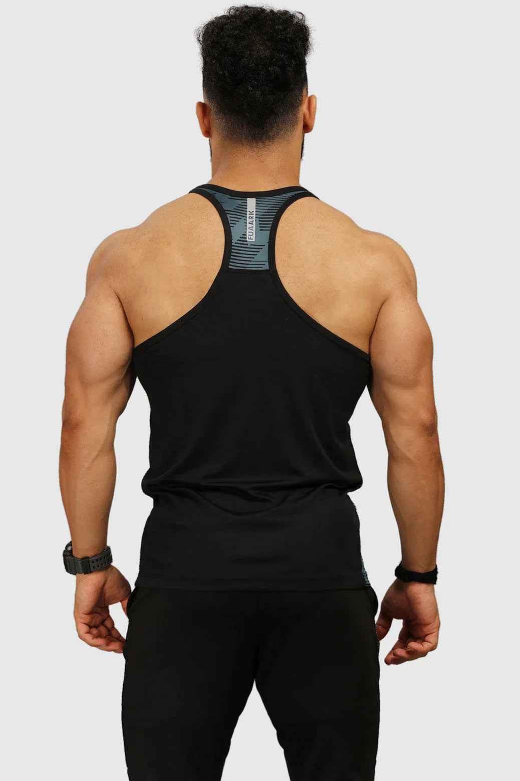 Blue Fuaark Nz Amplify Stringer Tank for men, high-performance workout tank top showcasing a fitted athletic design.
