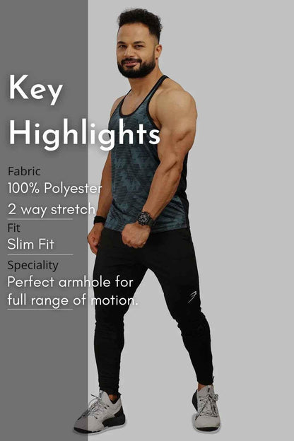 Blue Amplify Stringer Tank by Fuaark NZ, high-performance workout tank top for men, designed for active exercise and training.