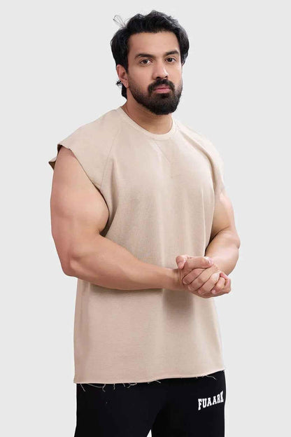 Beige Fuaark NZ workout tank top for women, lightweight and breathable, designed for style and performance during exercise.