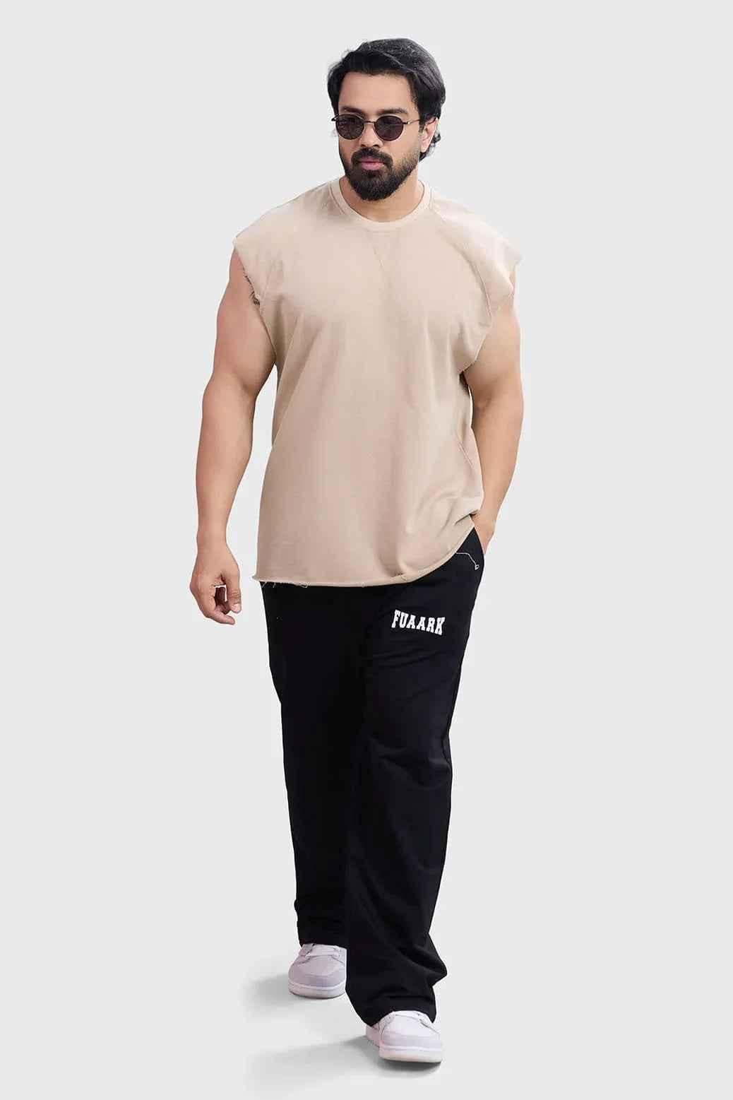 Beige Fuaark Nz workout tank top for women, sleeveless athletic top designed for style and performance during exercise.