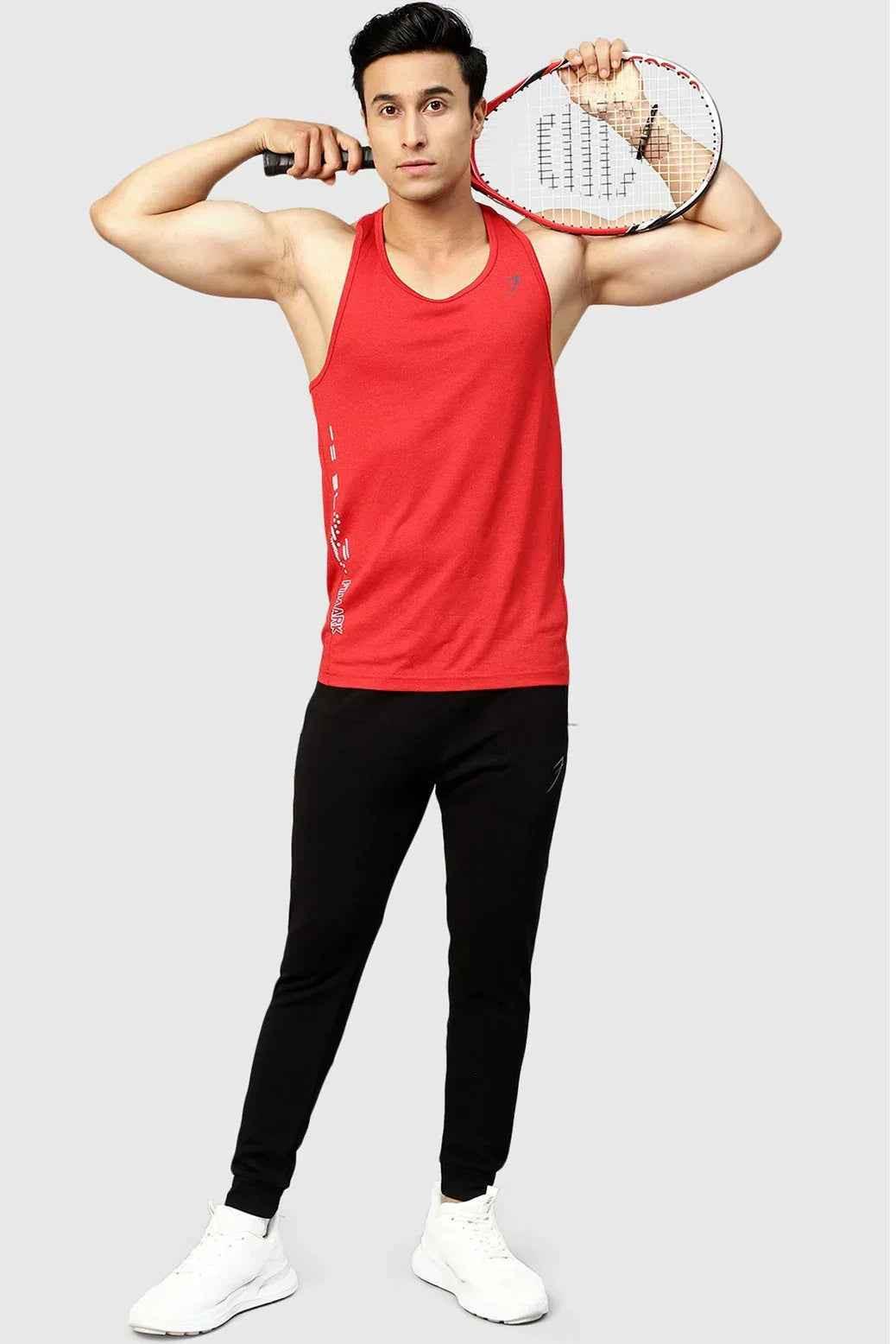 Red Bold Melange Tank Top from Fuaark Nz, stylish and comfortable activewear, shown on a model with a fitted design.