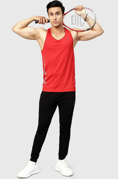 Red Bold Melange Tank Top from Fuaark Nz, stylish and comfortable activewear, shown on a model with a fitted design.
