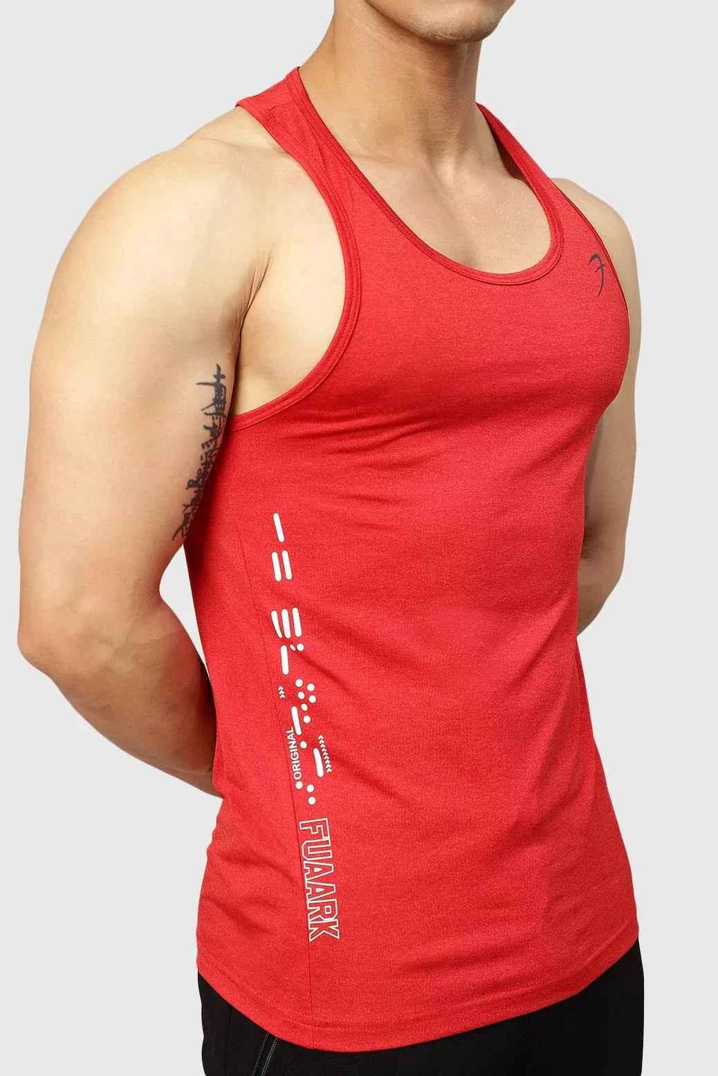 Red Fuaark Nz Bold Melange Tank Top, stylish and comfortable activewear for women, shown on a model.