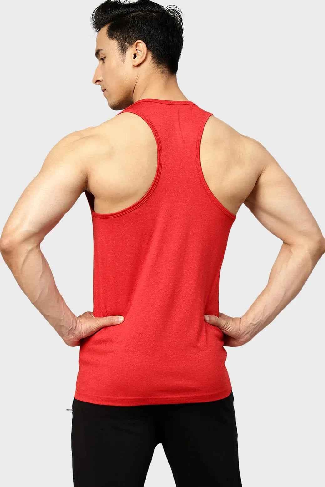 Red Fuaark Nz Bold Melange Tank Top, stylish and comfortable activewear, shown on a model.