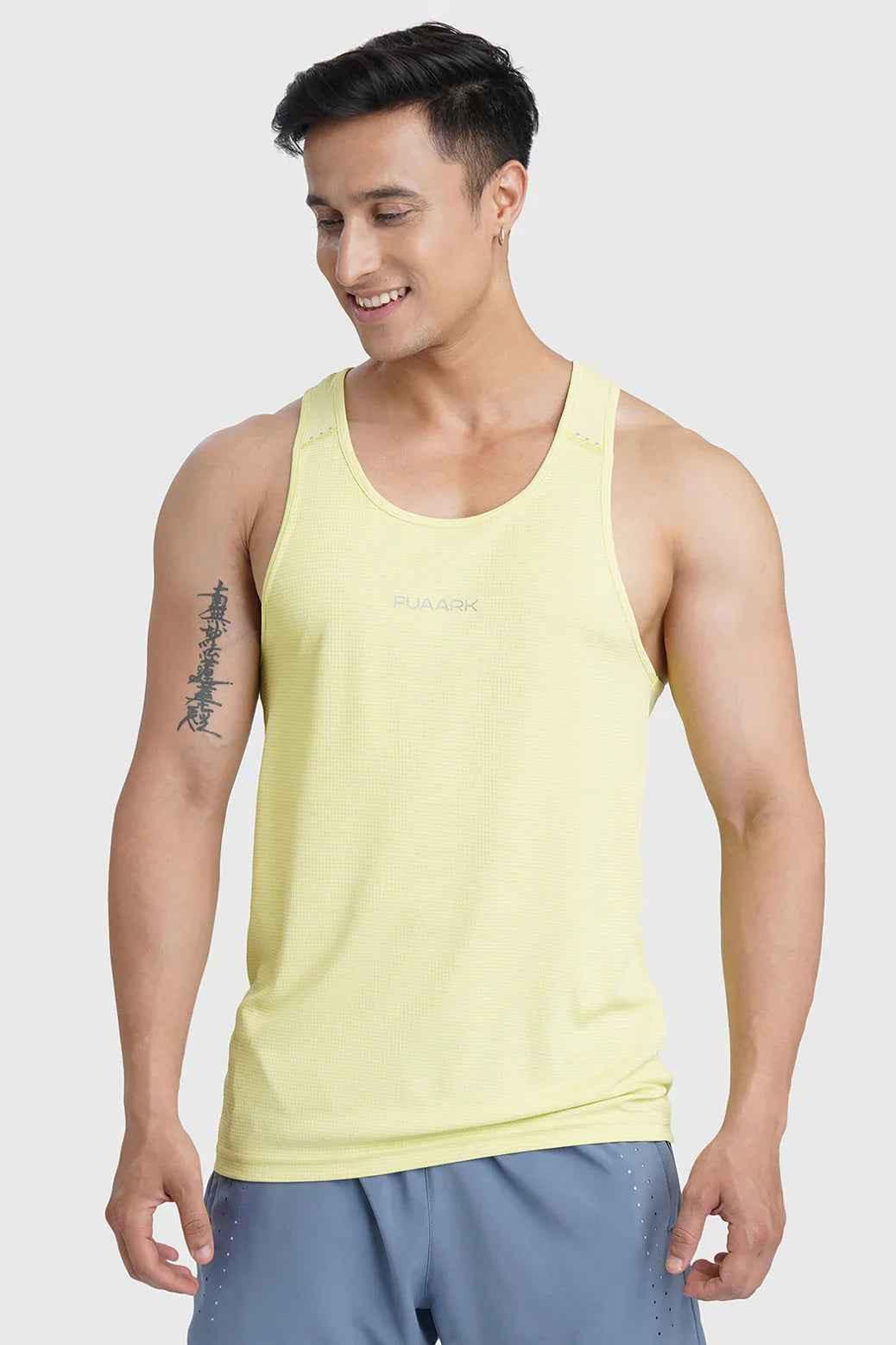 Fuaark Nz Checks Lime Running Tank top, lightweight and breathable performance tank top with moisture-wicking fabric for active wear.